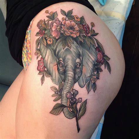 Hip Tattoo Elephant And Flowers Best Tattoo Design Ideas
