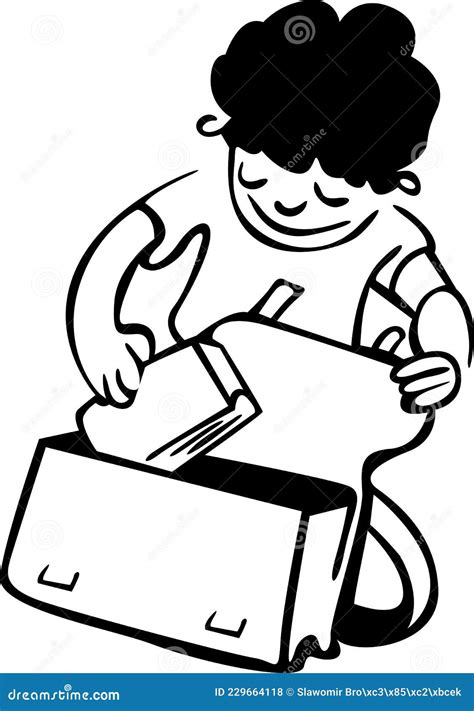 The Boy Is Packing The School Bag For School Stock Vector