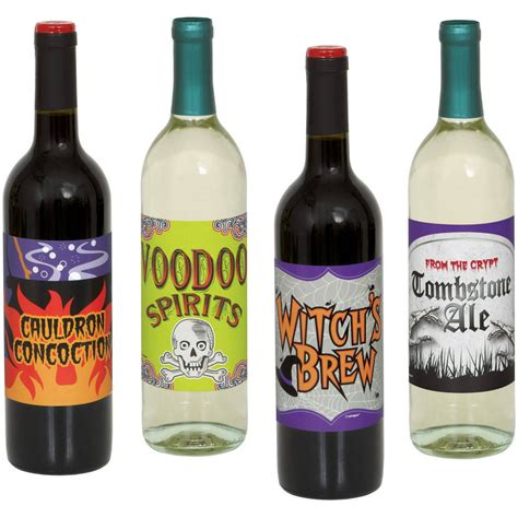 Halloween Wine Bottle Labels 4 Count