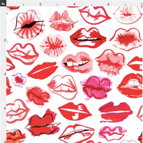 Lips Fabric By The Yard Kisses Smooches Lipstick Make Up Etsy