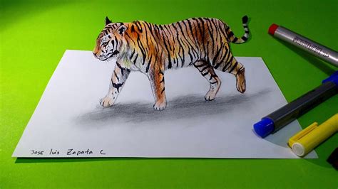 Dibujo 3D De Un Tigre 3D Drawing Of A Tiger YouTube