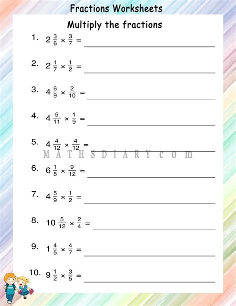 Multiplying Mixed Fractions By Proper Fractions Worksheets Math