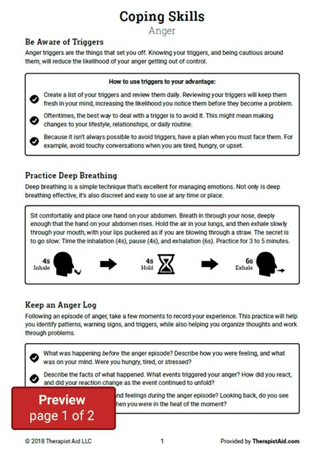 Coping Skills Anger Worksheet Therapist Aid Coping Skills Worksheets