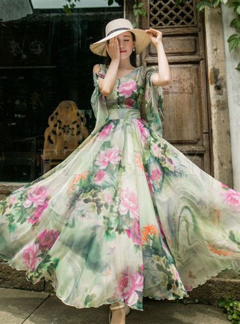 Boho Short Sleeve Floral Print Chiffon Maxi Dress Floral Print Chiffon Maxi Dress Maxi Dress