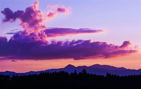Purple Clouds Sunset Mountains Nature Sky Hd Wallpaper Mountain