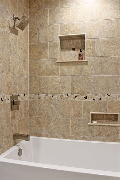 Contemporary Shower Design Beige Wall Tile With Natural Stone