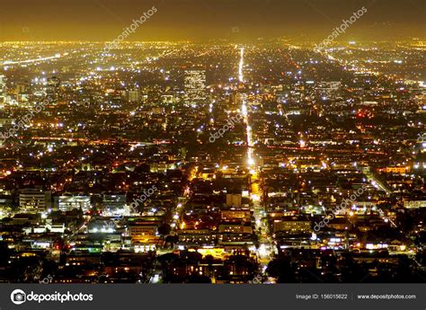 Aerial View Over The City Of Los Angeles By Night View From Griffith