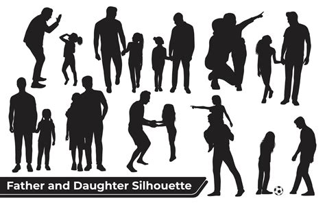 Collection Of Father And Daughter Silhouettes In Different Poses Set 4813681 Vector Art At Vecteezy
