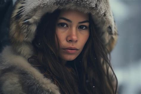 Premium Ai Image Misty Closeup Of Eskimo Woman