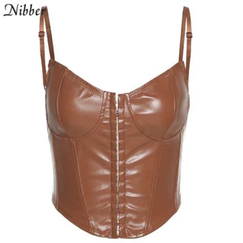 Nibber Sexy Punk Y2k Black Leather Crop Top Womens Hollow Backless Nibber Sexy Punk Y2k Black