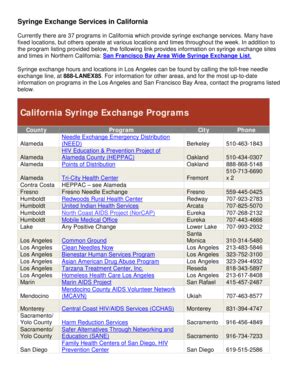 Fillable Online Cdph Ca Syringe Exchange Programs List California