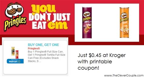 Pringles Bogo Free Printable Coupon 045 Each At Kroger The Clever