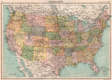 Usa United States Of America State Map Bartholomew 1952 Old Vintage