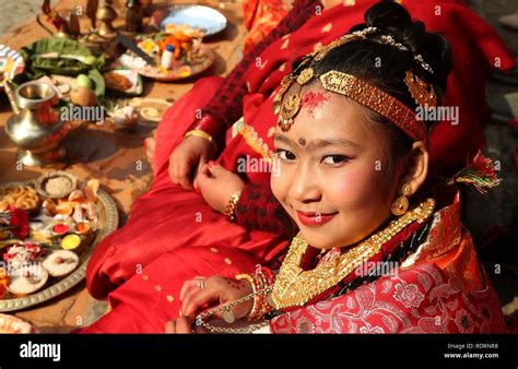 Kathmandu Nepal 19th Jan 2019 A Girl From Newar Community Attends A Bel Bibaha Ceremony In