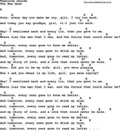 Song Lyrics With Guitar Chords For Tomorrow