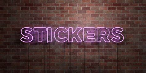 Stickers Fluorescent Neon Tube Sign On Brickwork Front View 3d Rendered Royalty Free Stock