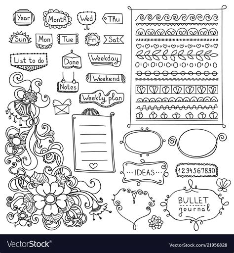 Cute Frames Borders And Floral Elements For Diary Vector Image