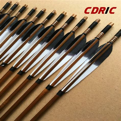 6 12 24pcs Handmade Bamboo Arrows Turkey Feather For Longbow Recurve