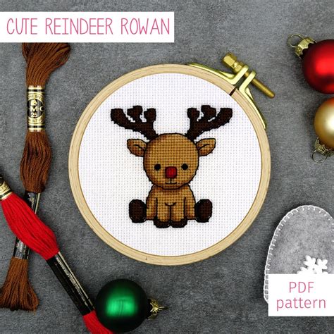 cute reindeer cross stitch pattern christmas cross stitch etsy