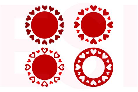 Heart Circle Monogram Frames Valentines Weddings Svg Dxf Eps
