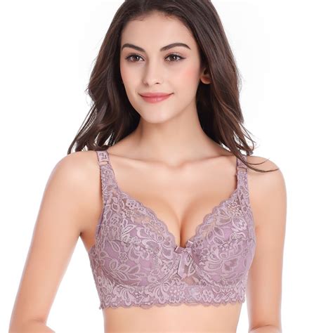 Women Embroidery Lace Lace Floral Deep V Gather Thin Push Up Padded Underwire Bras For Woman In