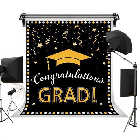 Congrats Graduation Hats Backgrounds Photo Backdrops Golden Stars And