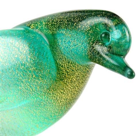 Archimede Seguso Murano Green Gold Flecks Italian Art Glass Dove Birds