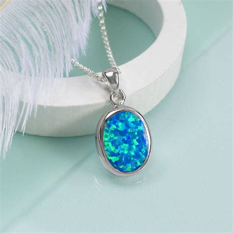 Sterling Silver Blue Oval Opal Necklace By Martha Jackson Sterling