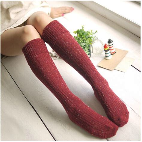fashion women s wool blended thigh high over the knee socks long thick stockings for ladies