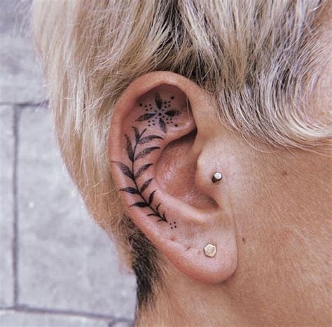 Flower In Ear Free Tattoo Body Mods Black And Grey Tattoos Behind