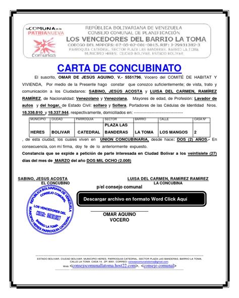 Consejo Comunal Carta De Concubinato