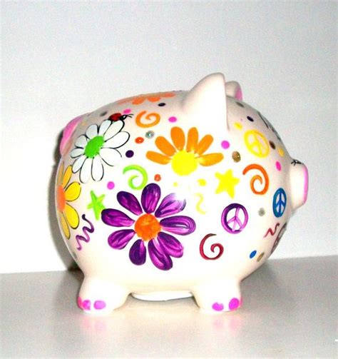 Jumbo Piggy Bank Hand Painted Ceramic Piggy Bank Large Hand Painted