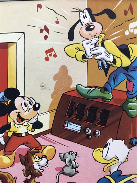 1950s Mickey Mouse Donald Duck Goofy Original Vintage Disney Print Walt Disney Mounted And