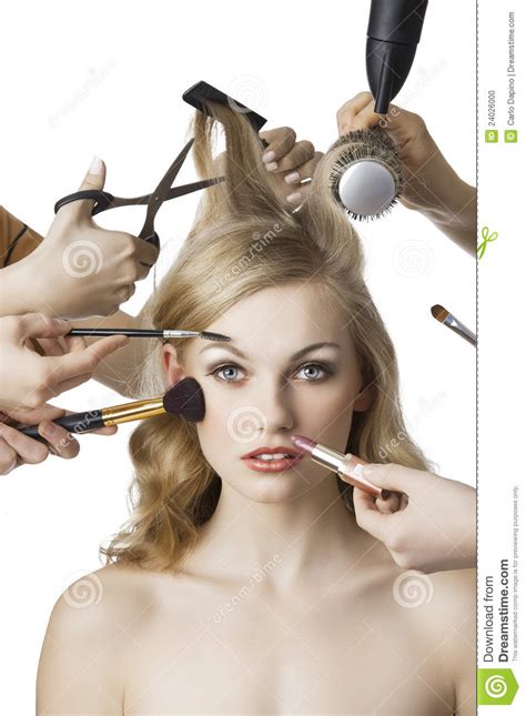 From haircuts to waxing and complete spa service. In Beauty Salon, The Girl Looks In To The Lens Stock Photo ...