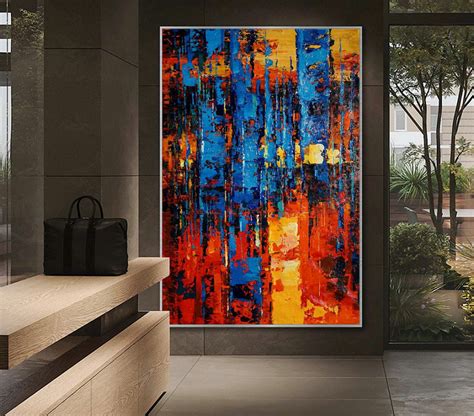 Large Colorful Vertical Modern Contemporary Abstract Wall Art Palette Knife Thick Strong Color
