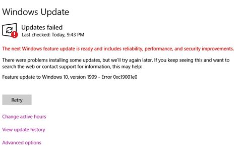 Feature Update To Windows 10 Version 1909 Error 0xc19001e0