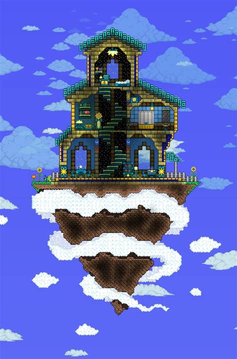 This foundation includes 3 rings, the exterior with structures that are unnecessary, the exterior ring with dab guards and also the collectors & mines and the heart together with the important. Terraria Sky Base | Terraria house design, Terraria house ...