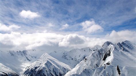Mountains Winter Snow Clouds White Sky Wallpaper