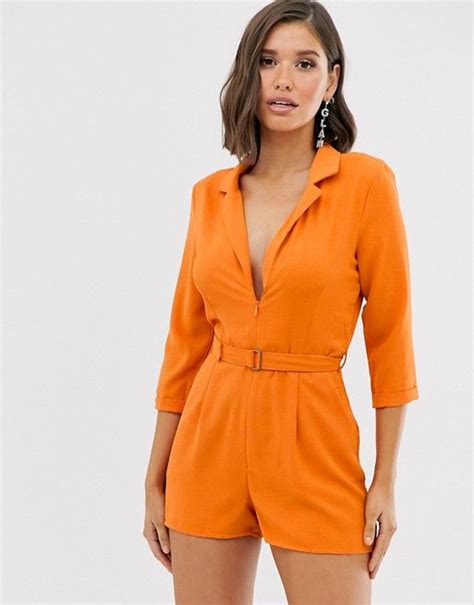 Missguided Tux Romper In Orange Asos Rompers Playsuit Orange Fashion