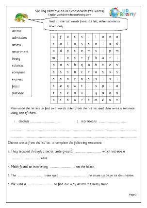 Check spelling or type a new query. double consonant ss words English Worksheet For Key Stage 1