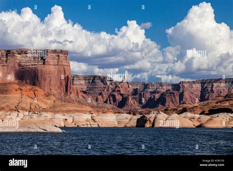 Rugged Sandstone Buttes Line The Shores Of Lake Powell Glen Canyon