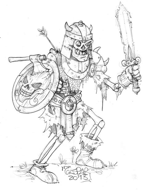Skeleton Warrior Drawing Sketch Coloring Page