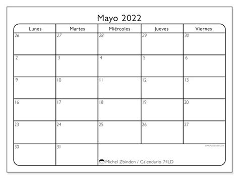 Calendario “74ld” Mayo De 2022 Para Imprimir Michel Zbinden Es