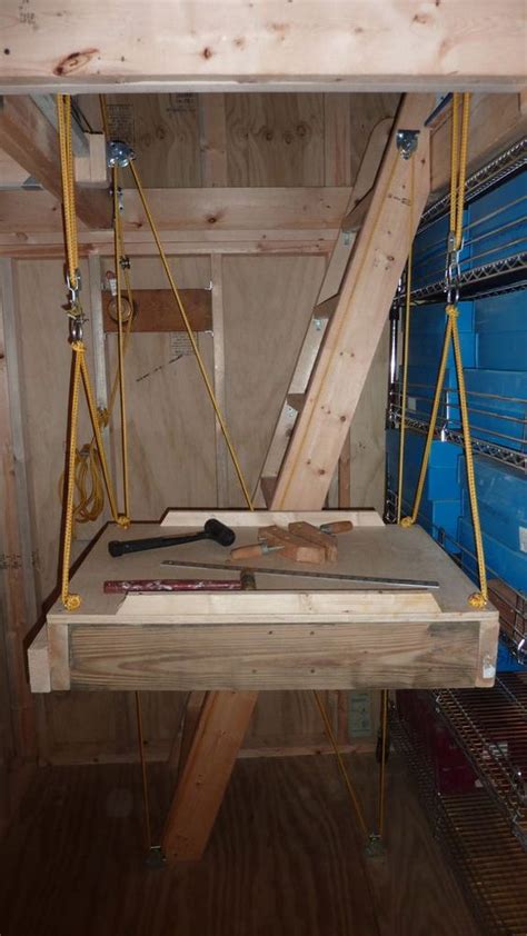 Some use pulleys, ropes, cables. An Elevator For My 10'x12' Storage Shed | Storage sheds ...