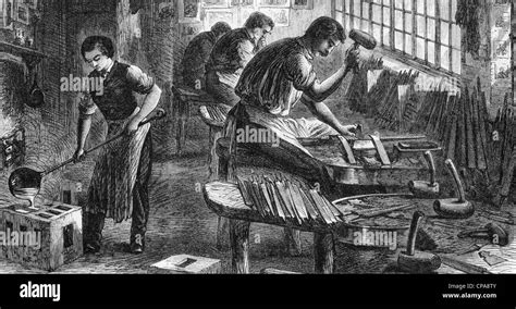 Sheffield Steel Industry Workers In A File Cutting Factory In 1866