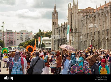 Lisbon Portugal 18 May 2019 People At Iberian Mask Festival Parade