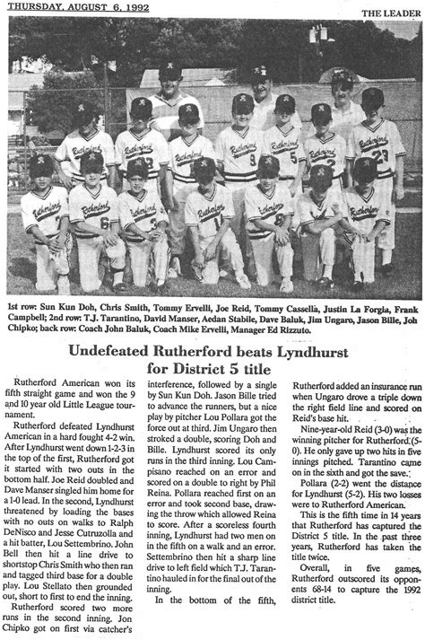 Rutherford Little League Press Clippings 1992