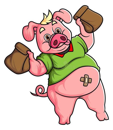 Character A Fat Pig Holding Two Food Parcels Stock Vector