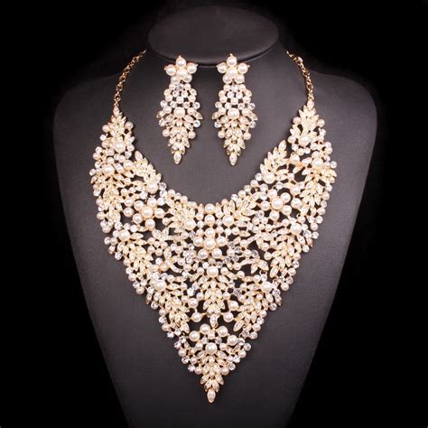 luxury imitation pearl bead gold color jewelry sets ts for women wedding party costume