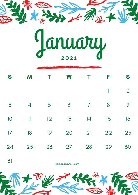 Free printable january 2021 calendar. January 2021 floral calendar printable template free ...